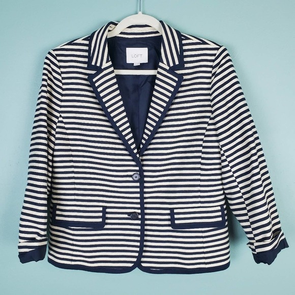 LOFT Jackets & Blazers - Loft Corded Dobby Striped Cream Blazer Size 14